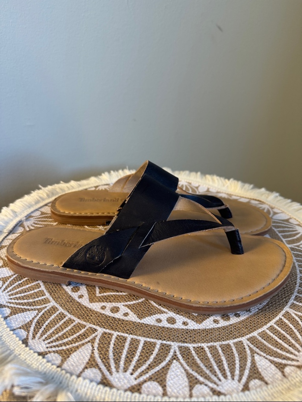 TIMBERLAND Women's Thong Sandals Gladiator Leather Earthkeepers Black Size 6